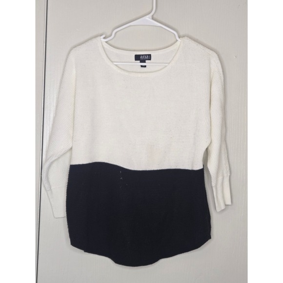 a.n.a Sweaters - ANA A New Approach Womens Petite PM Colorblock Waffle‎ Knit Sweater Cream Black